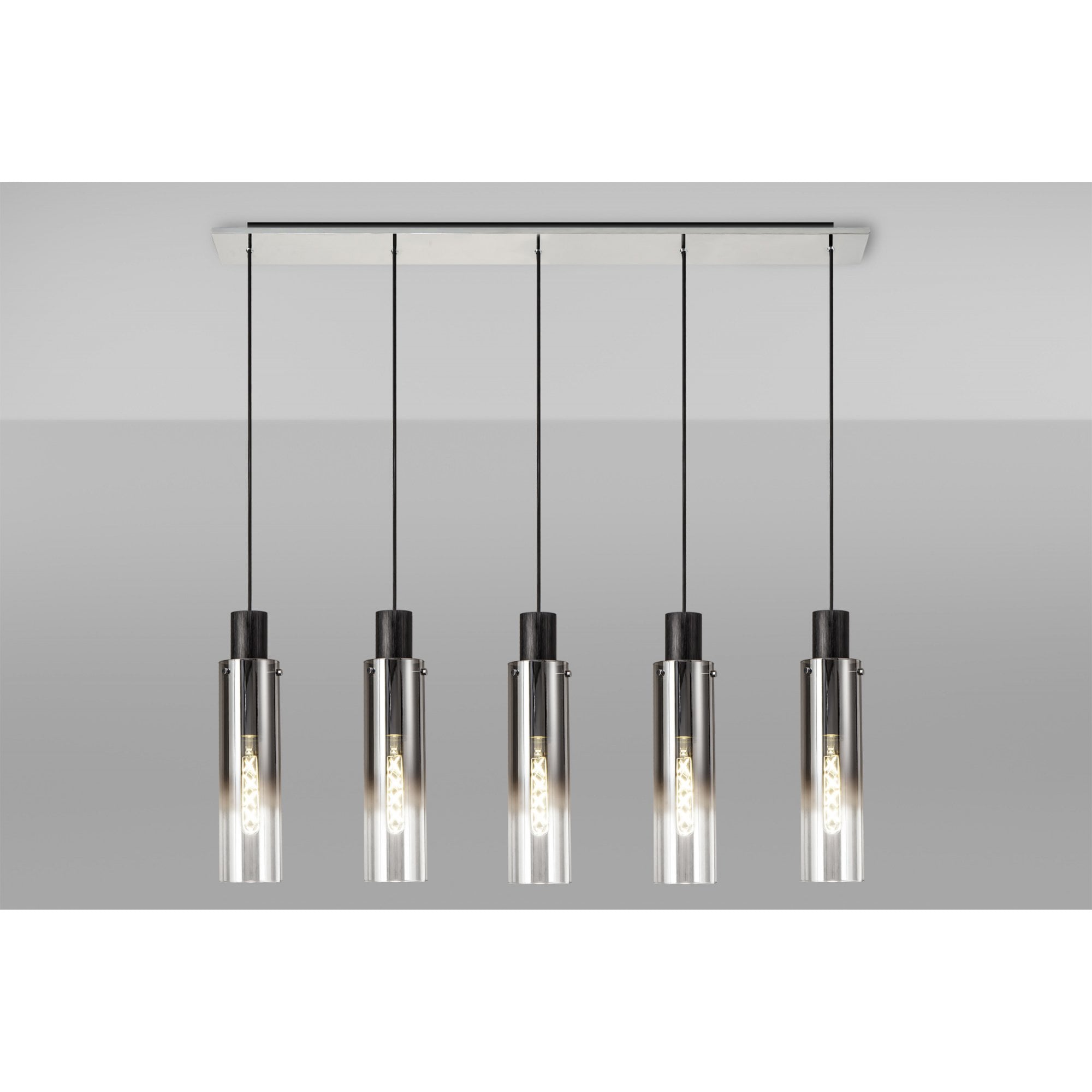 Fabula Kingfisher Adjustable 5 Light Linear Pendant - Black & Smoke Fade Glass