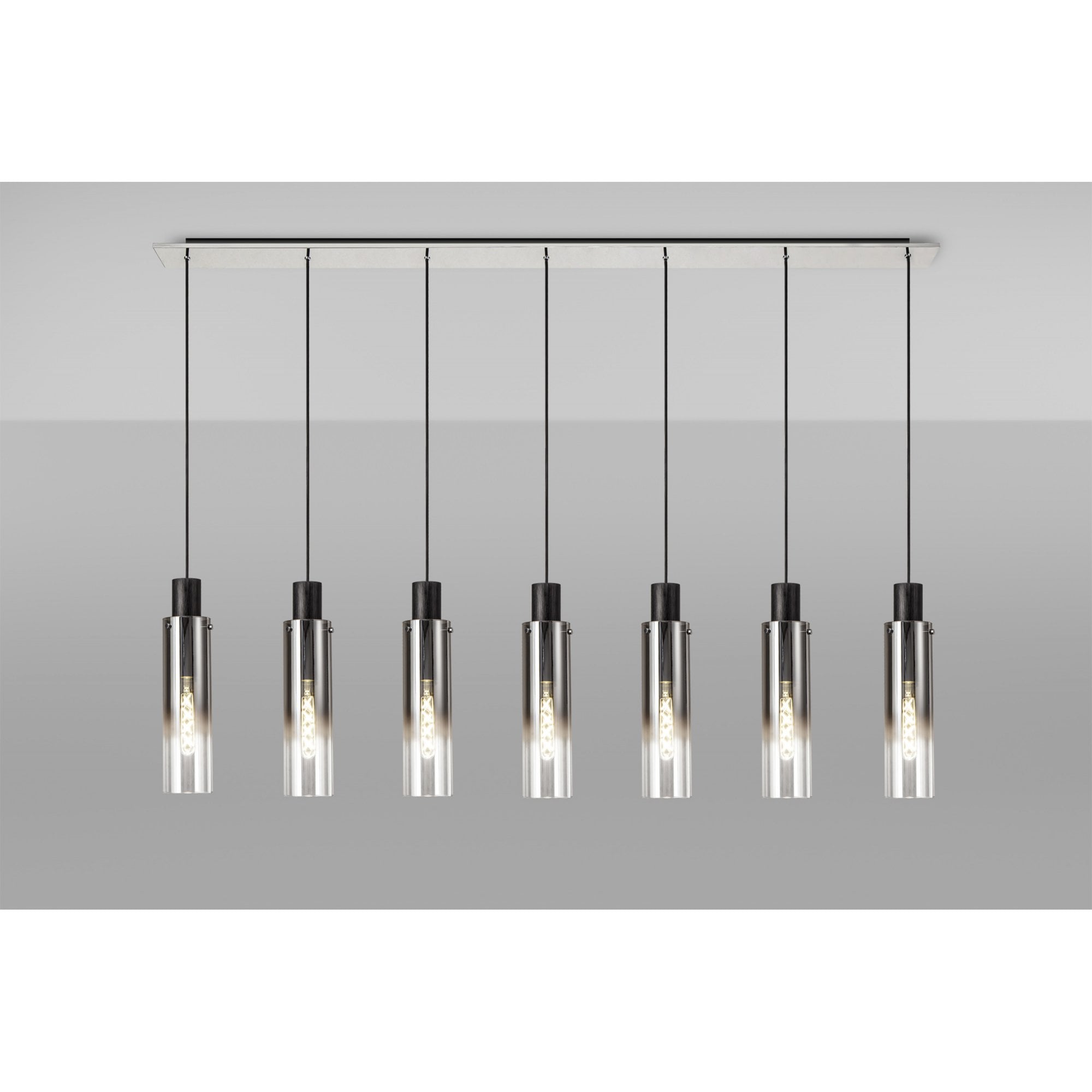 Fabula Kingfisher Adjustable 7 Light Linear Pendant - Black & Smoke Fade Glass