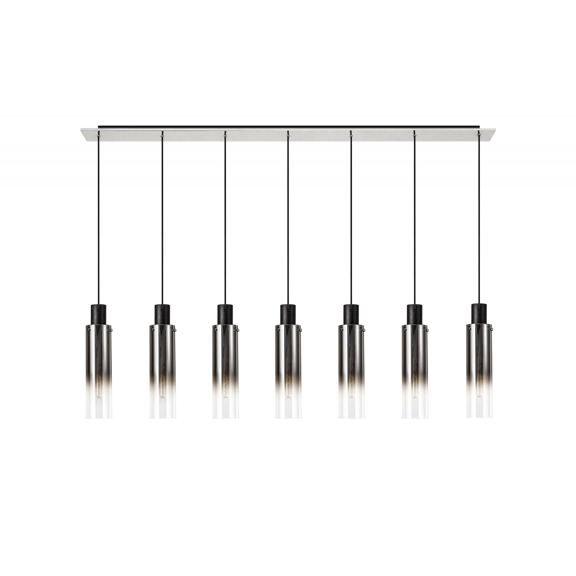 Fabula Kingfisher Adjustable 7 Light Linear Pendant - Black & Smoke Fade Glass