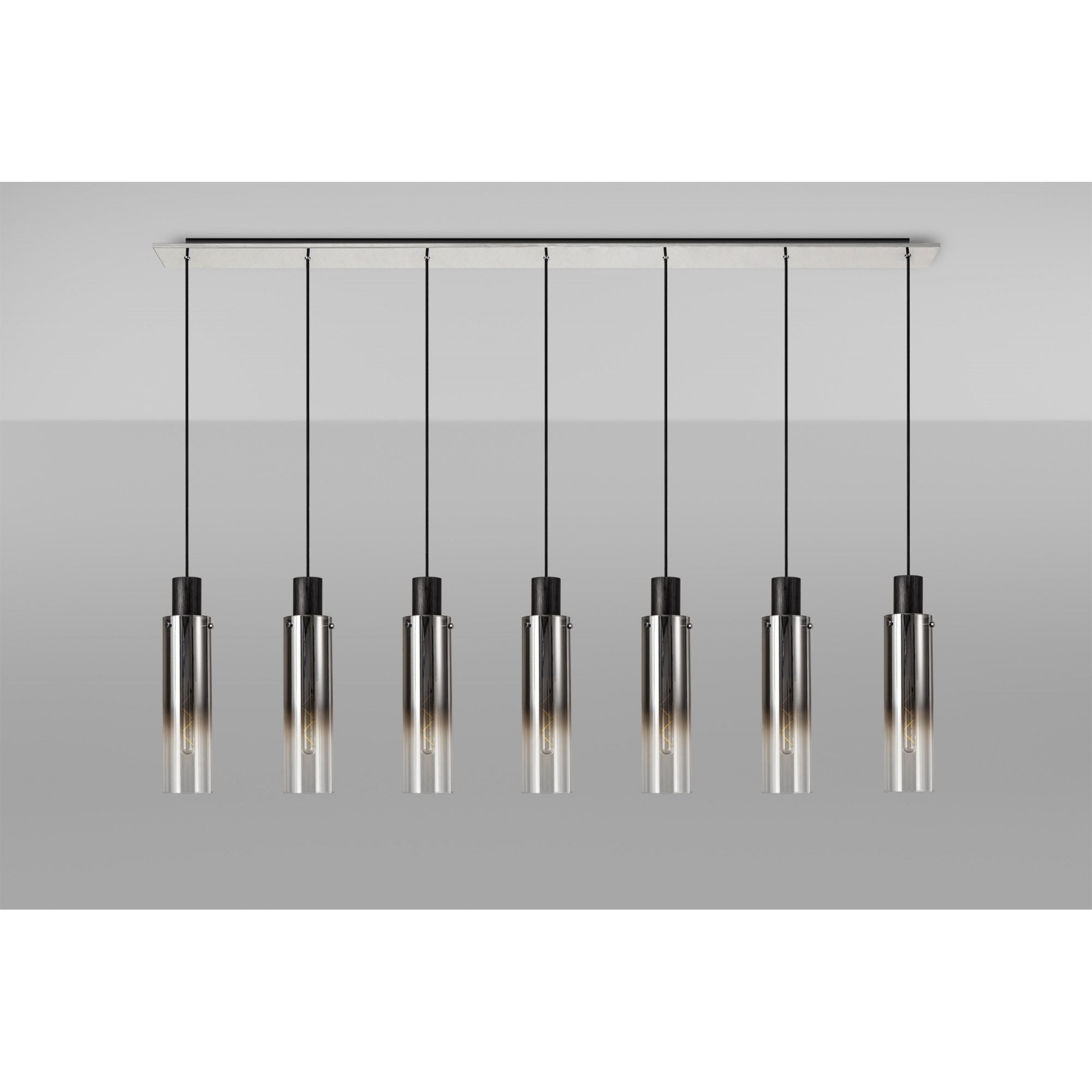 Fabula Kingfisher Adjustable 7 Light Linear Pendant - Black & Smoke Fade Glass