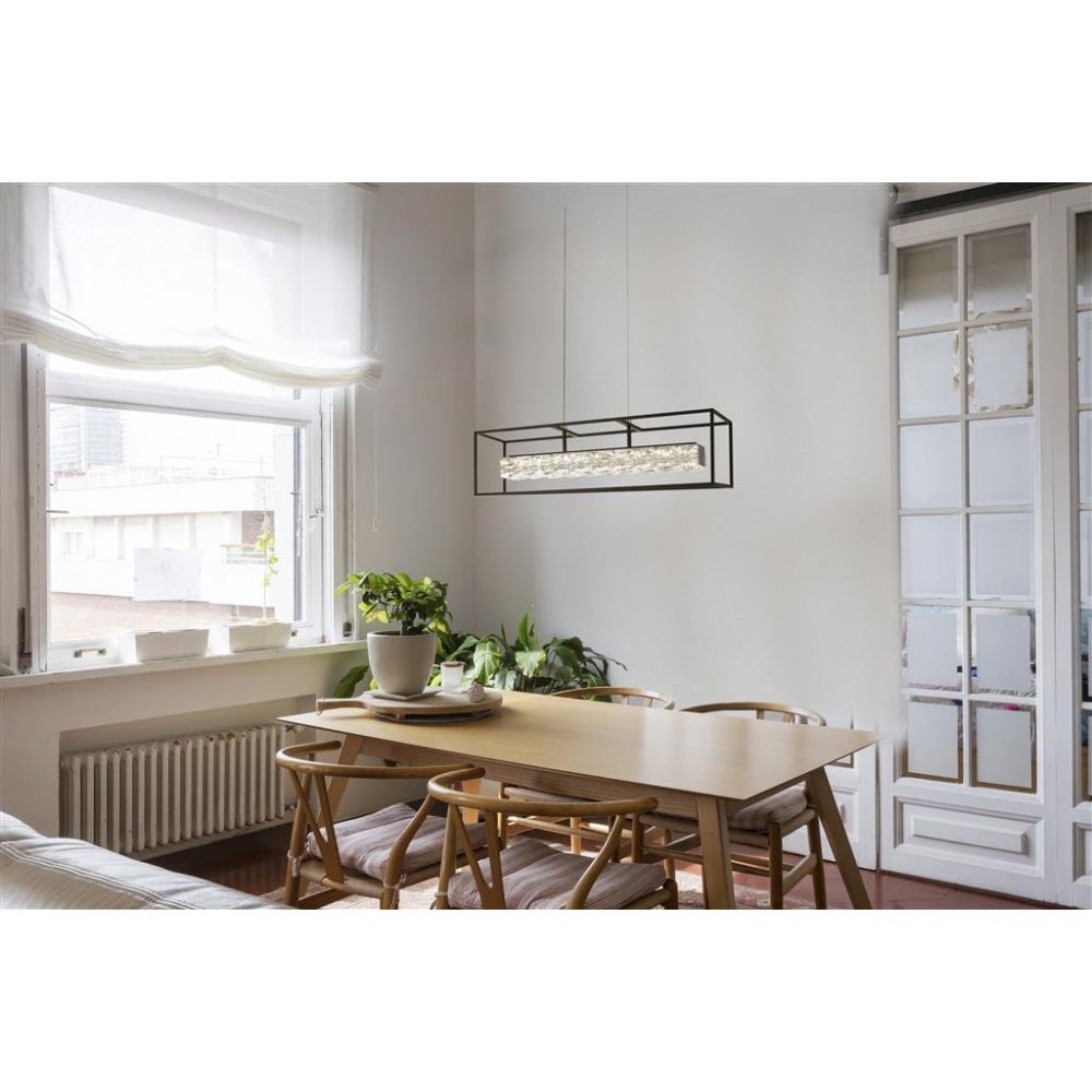 Searchlight Eden LED Pendant - Matt Black & Crystal