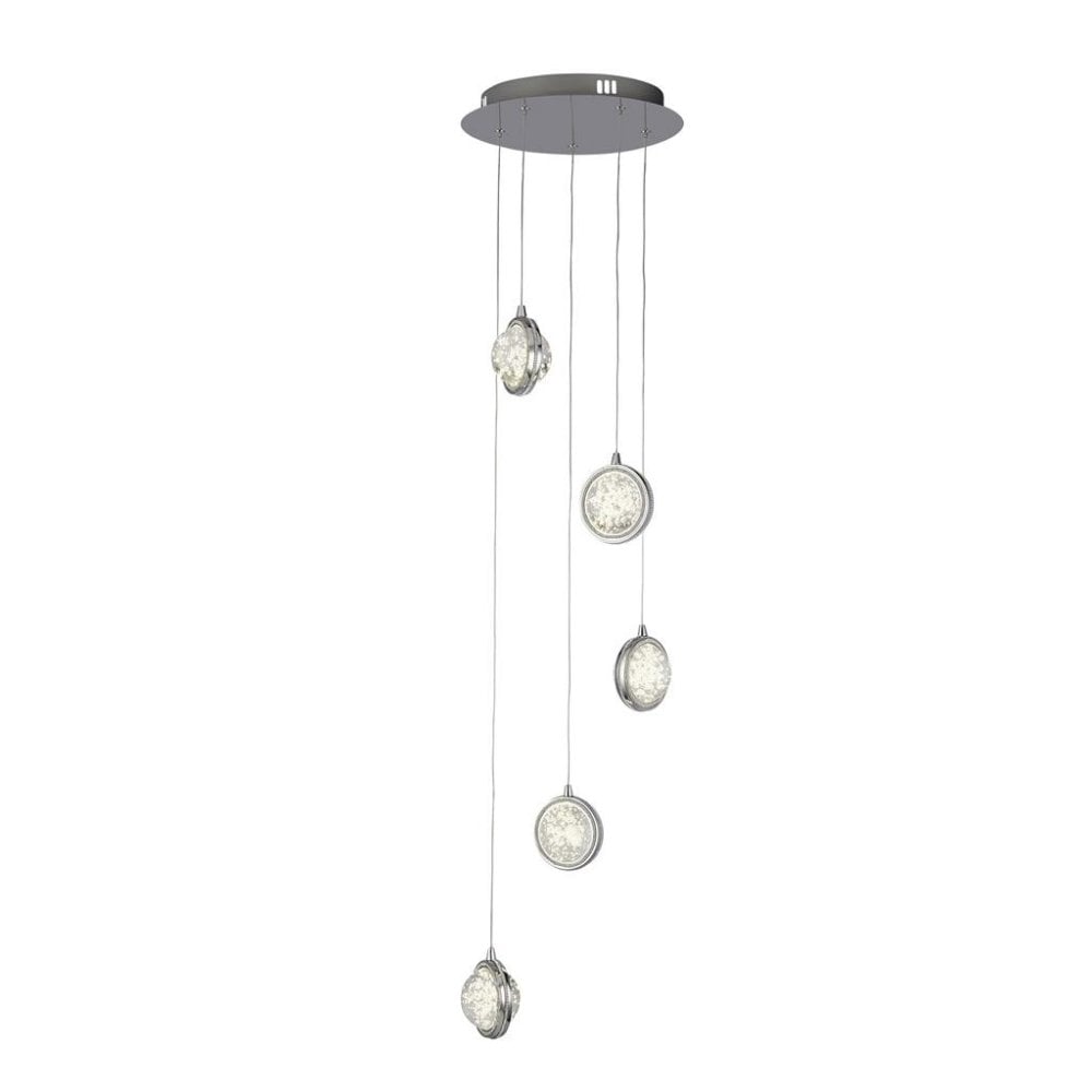 Searchlight Queensland 5 Light Ceiling Pendant - Chrome & Bubble Glass