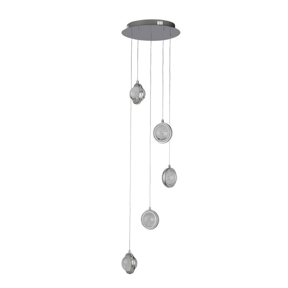 Searchlight Queensland 5 Light Ceiling Pendant - Chrome & Bubble Glass