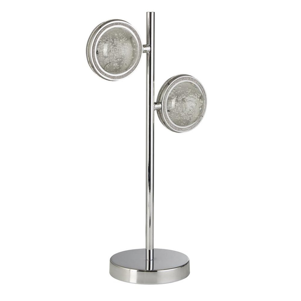 Searchlight Queensland 2 Light Table Lamp - Chrome & Bubble Glass