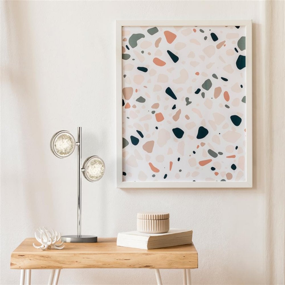 Searchlight Queensland 2 Light Table Lamp - Chrome & Bubble Glass