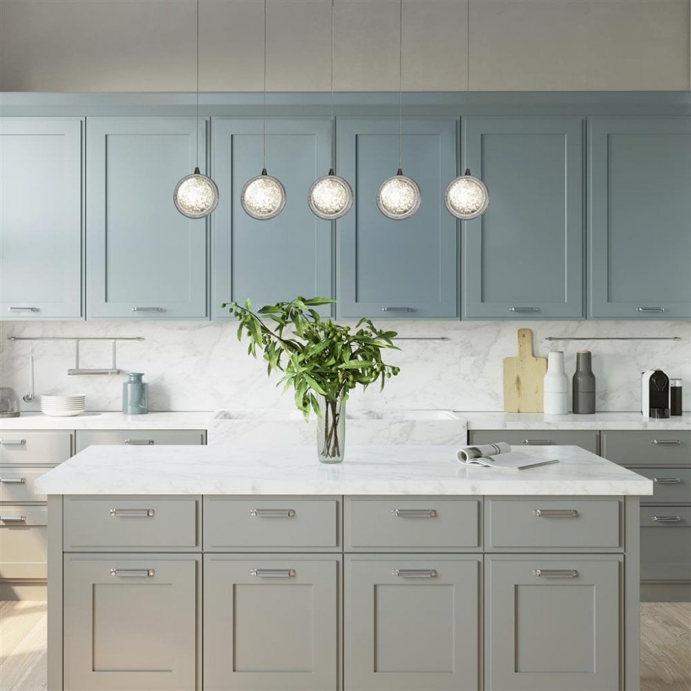 Searchlight Queensland 5 Light Bar Ceiling Pendant - Chrome & Bubble Glass