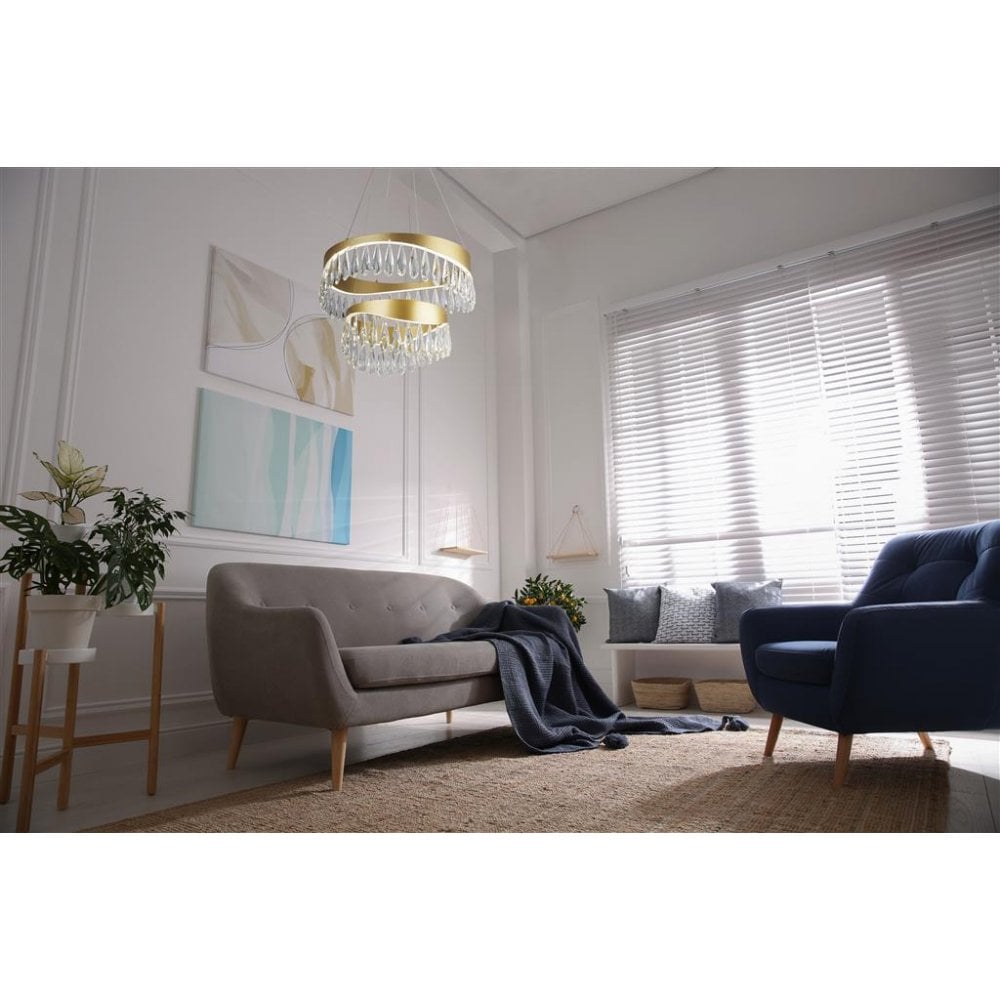 Searchlight Jacob LED 2 Tier Ceiling Pendant - Gold & Crystal