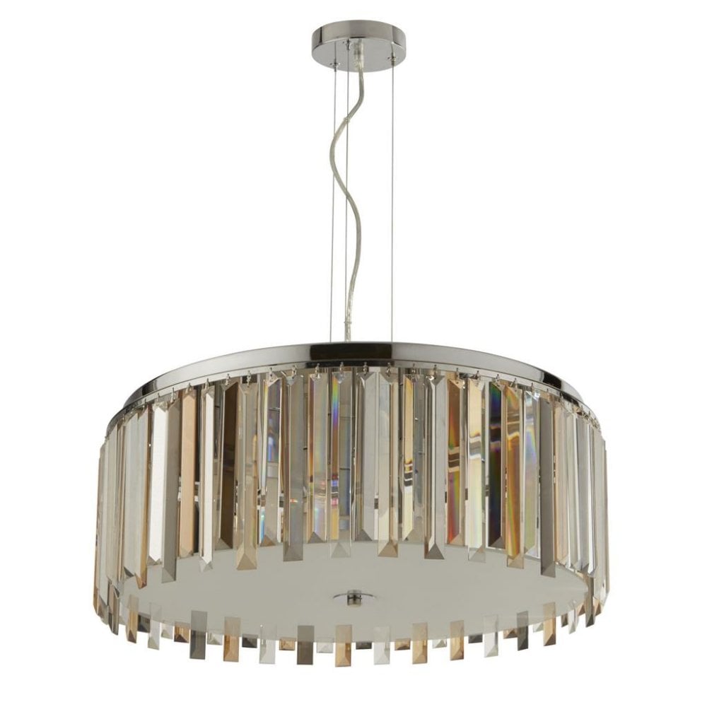Searchlight Carlingford 5 Light Drum Pendant Light - Chrome & Glass Prisms