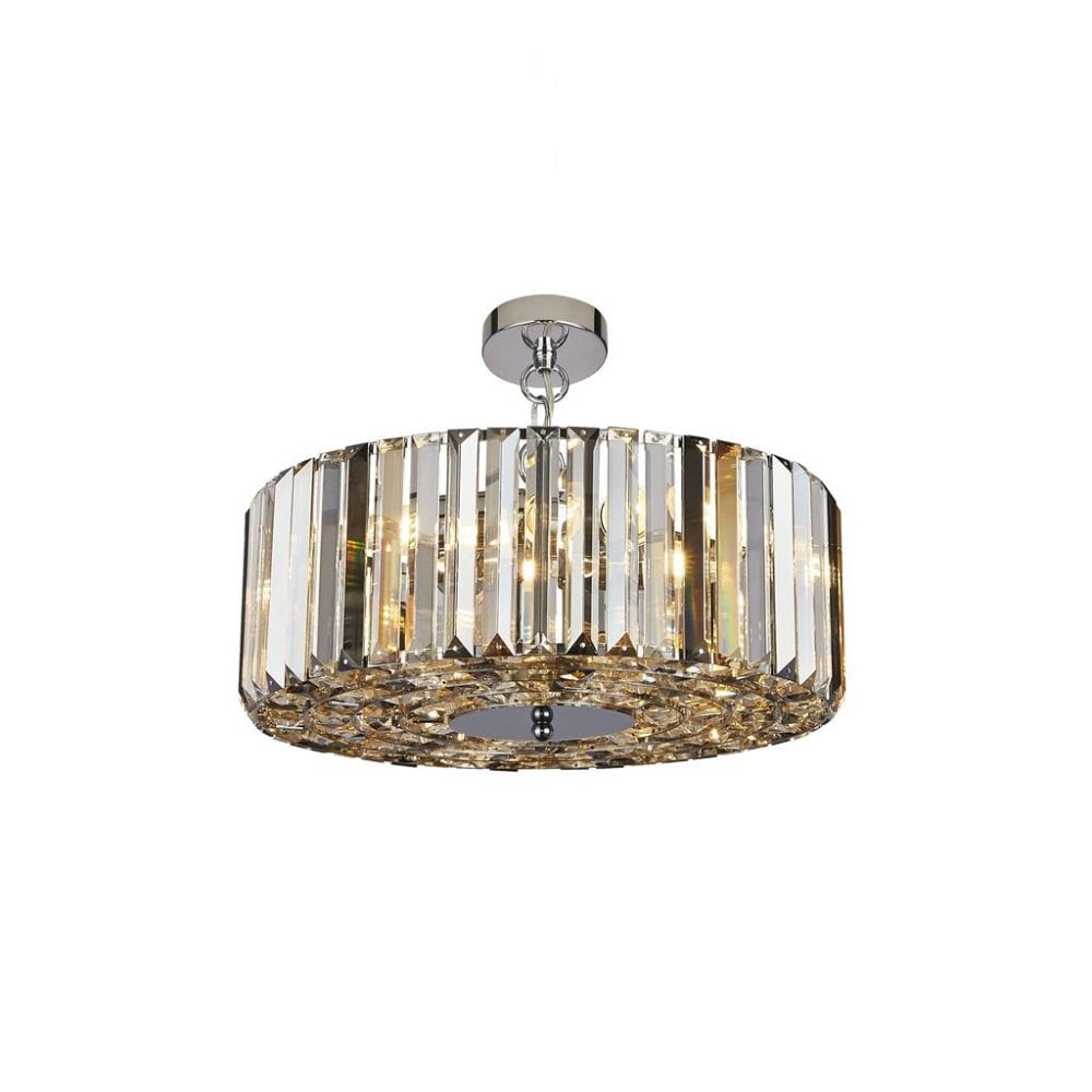 Searchlight Cameron 5 Light Pendant/Semi-Flush - Amber, Smoke & Clear Crystal