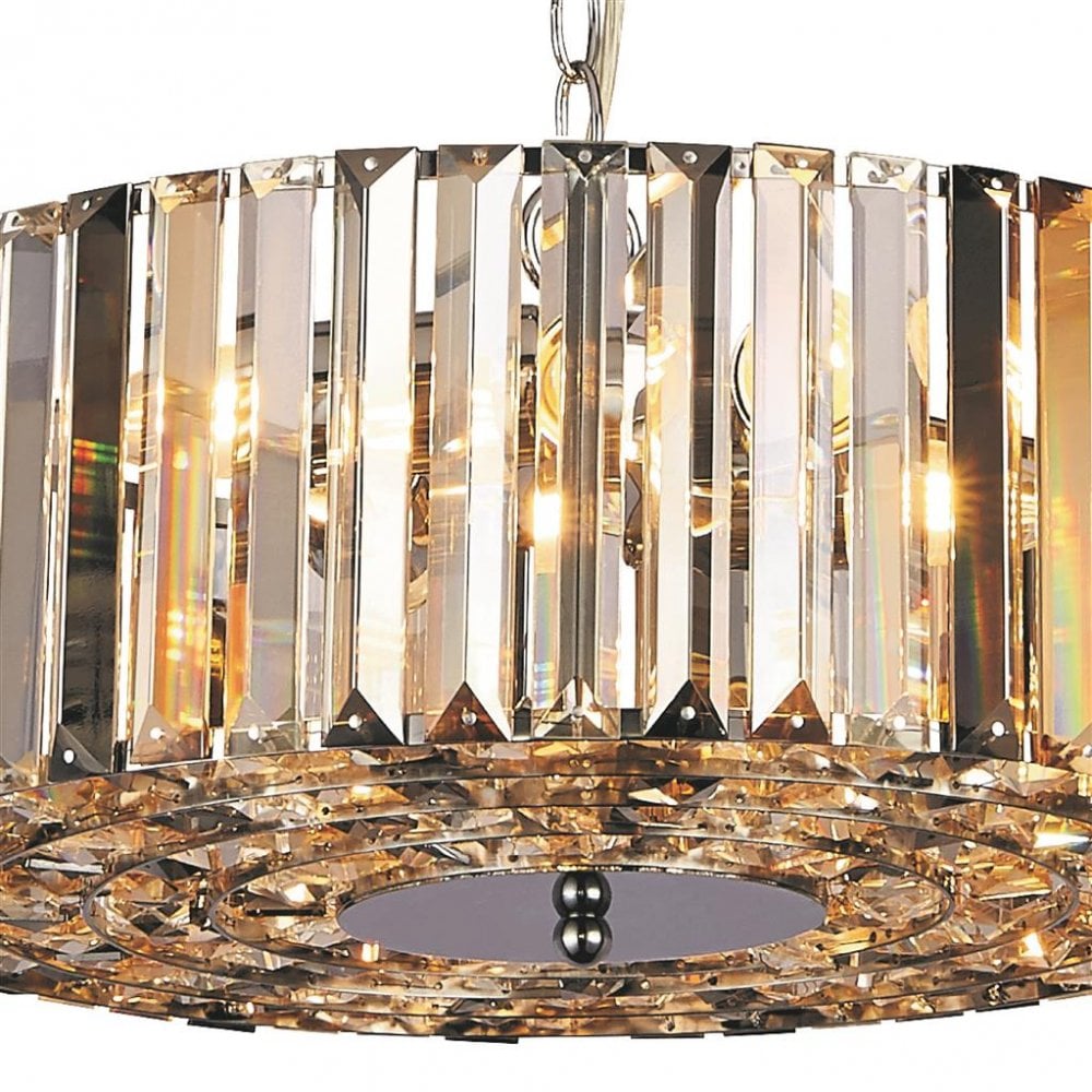 Searchlight Cameron 5 Light Pendant/Semi-Flush - Amber, Smoke & Clear Crystal