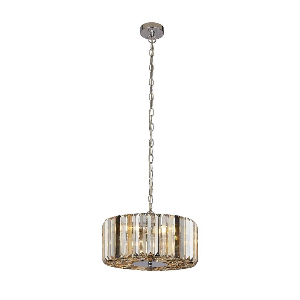 Searchlight Cameron 3 Light Pendant/Semi-Flush- Amber, Smoke & Clear Crystal