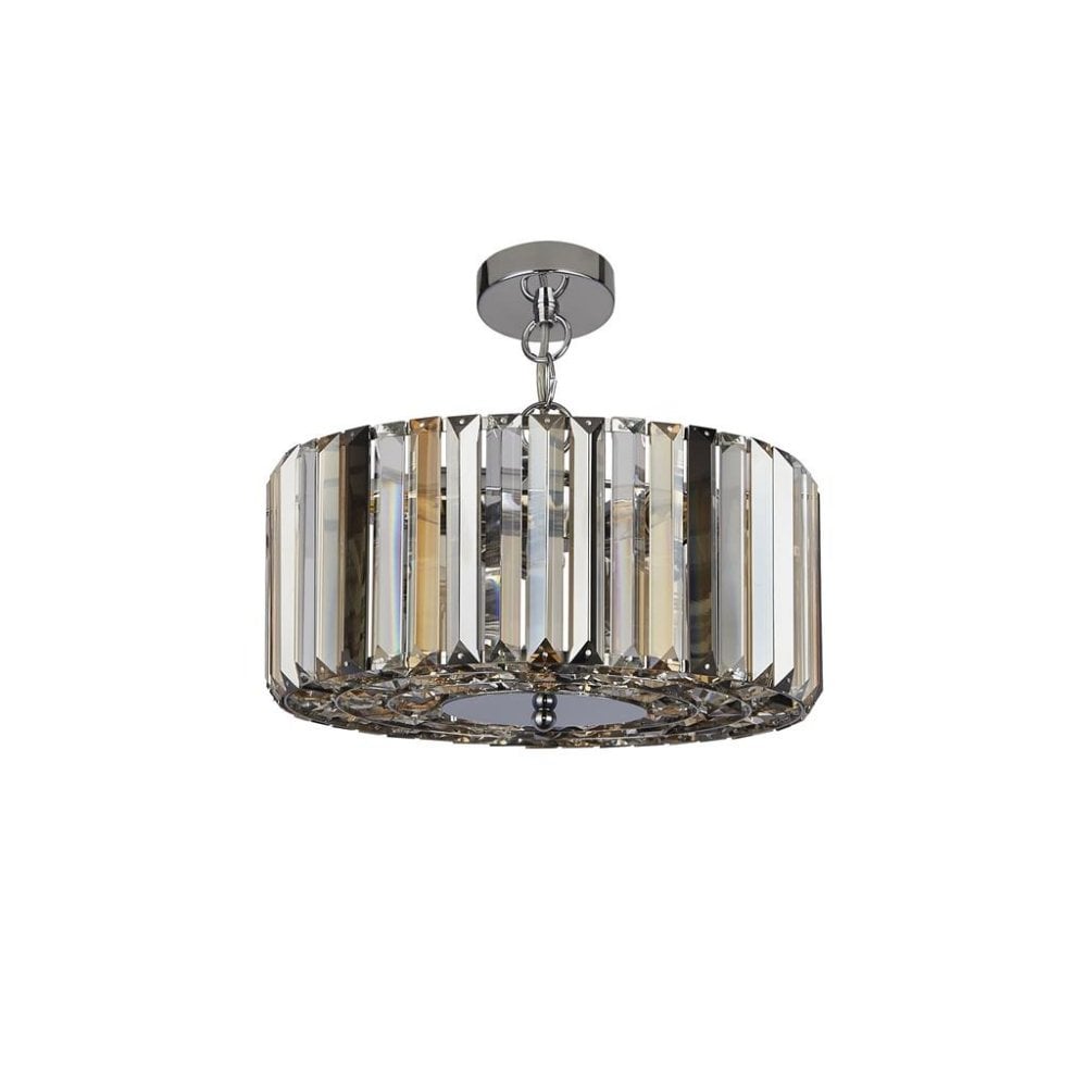 Searchlight Cameron 3 Light Pendant/Semi-Flush- Amber, Smoke & Clear Crystal