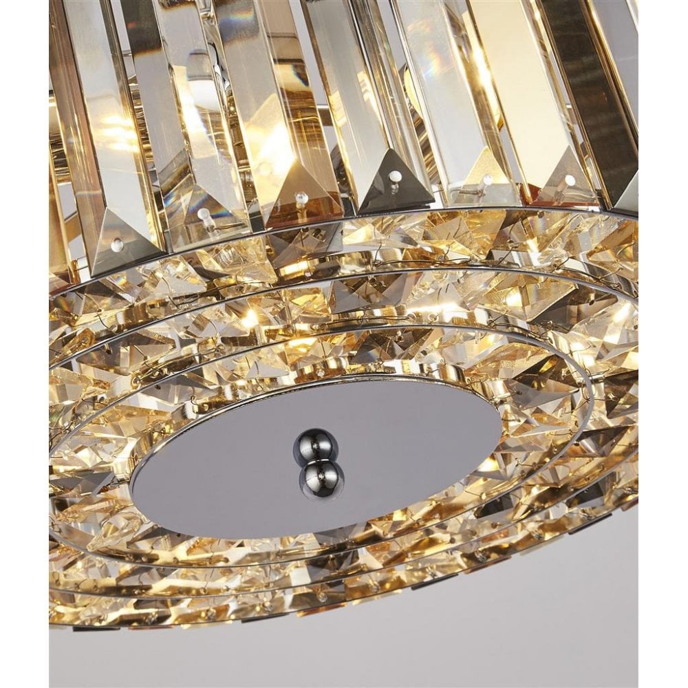 Searchlight Cameron 3 Light Pendant/Semi-Flush- Amber, Smoke & Clear Crystal