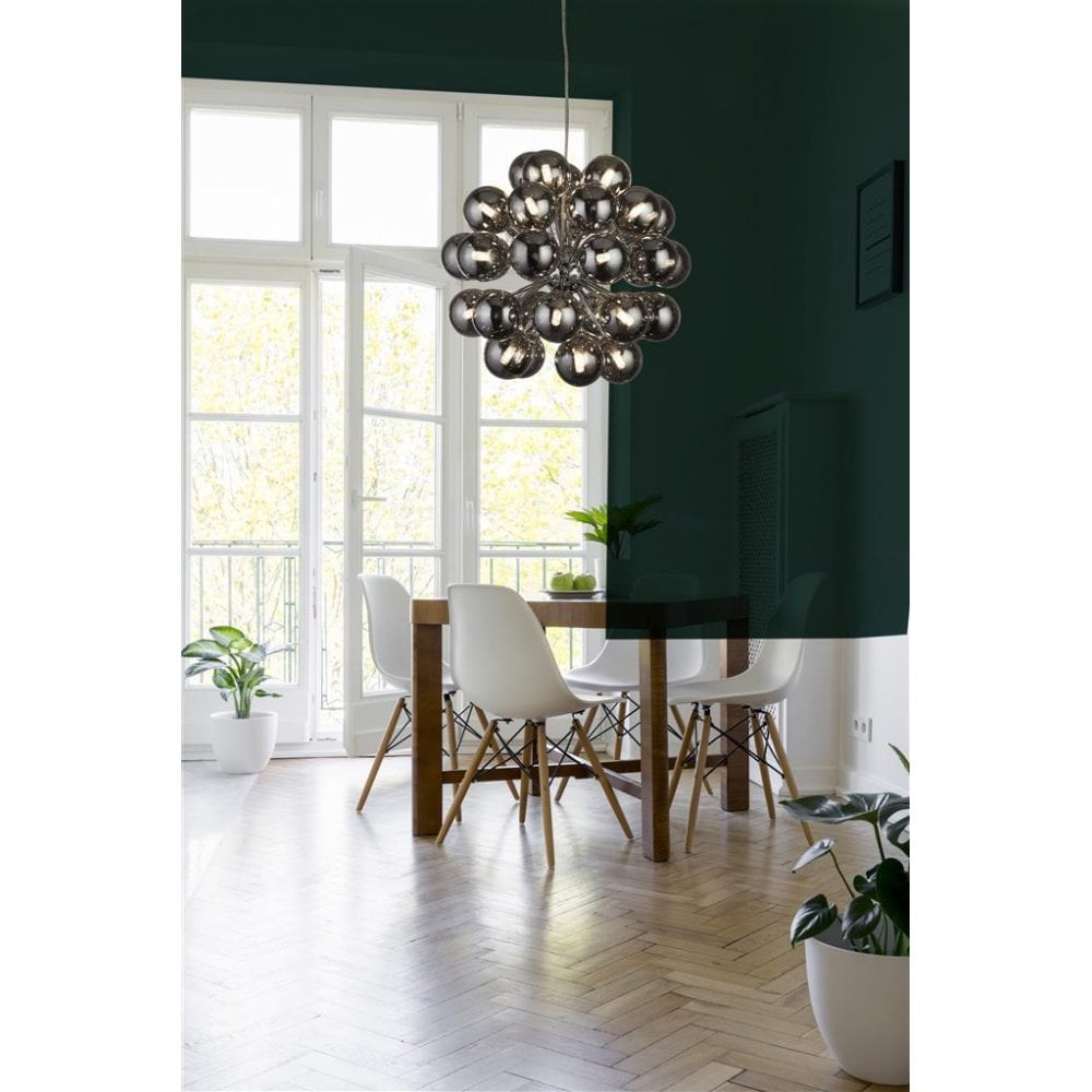 Searchlight Beau 27 Light Ceiling Pendant - Chrome & Smoked Glass