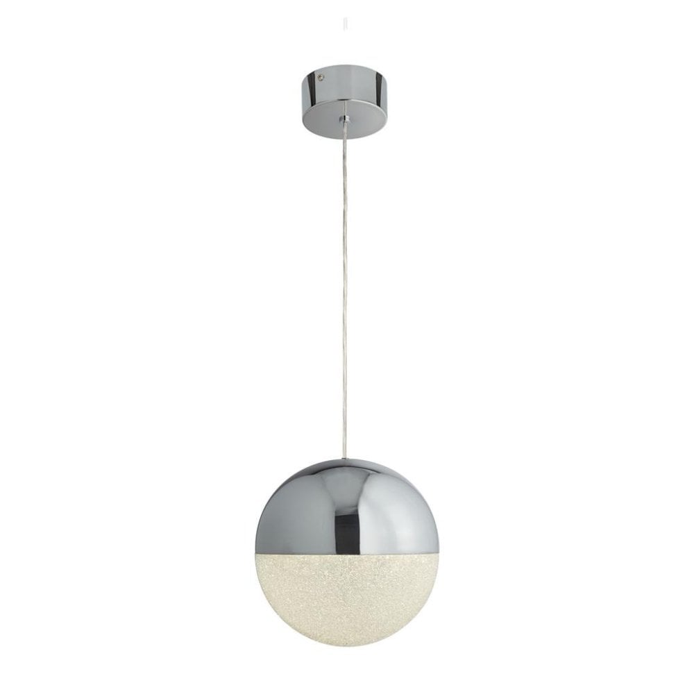 Searchlight Malta LED Pendant - Chrome & Crushed Ice Shade - 25cm
