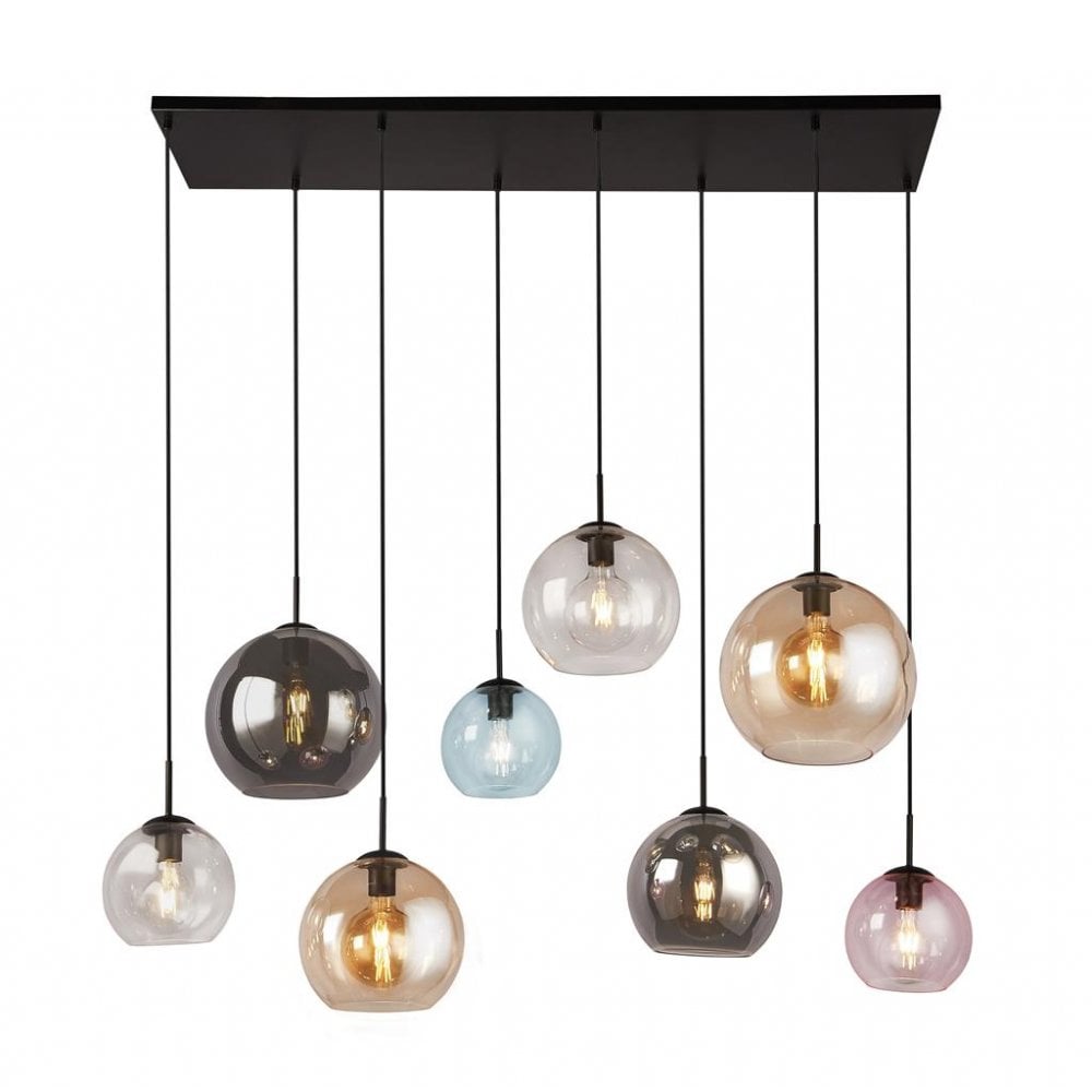 Searchlight Malwood II 8 Light Multi-Drop - Multi Coloured Glass Shades