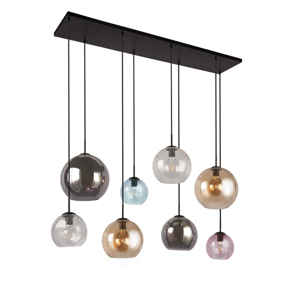 Searchlight Malwood II 8 Light Multi-Drop - Multi Coloured Glass Shades