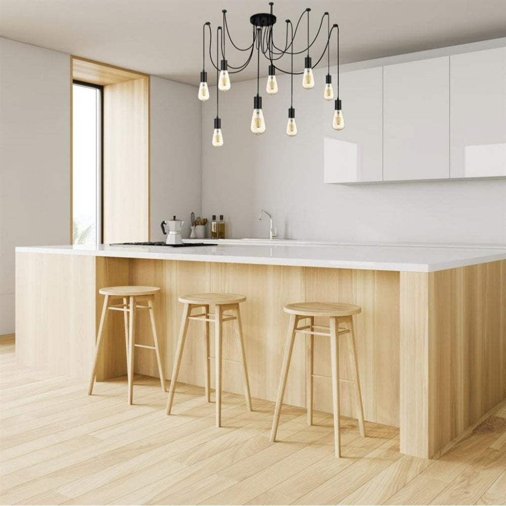 Searchlight Spencer 9 Light Ceiling Pendant - Black & Cables