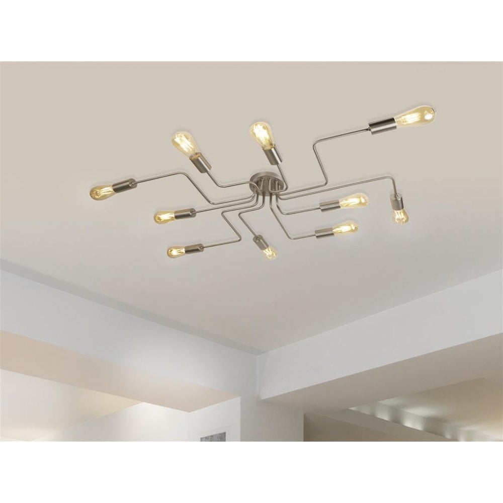 Searchlight Canton 10 Light Flush Ceiling Light - Satin Silver