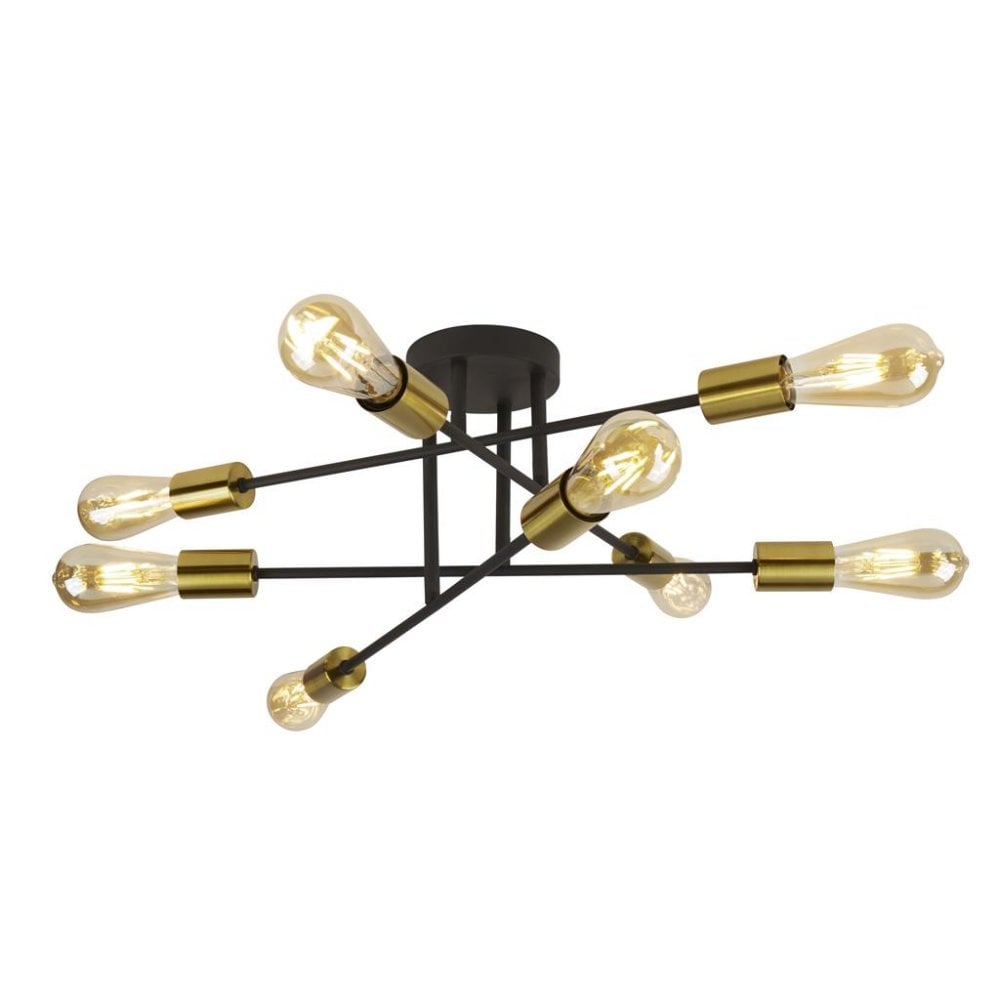 Searchlight Arctic 8 Light Ceiling Light - Black & Satin Brass