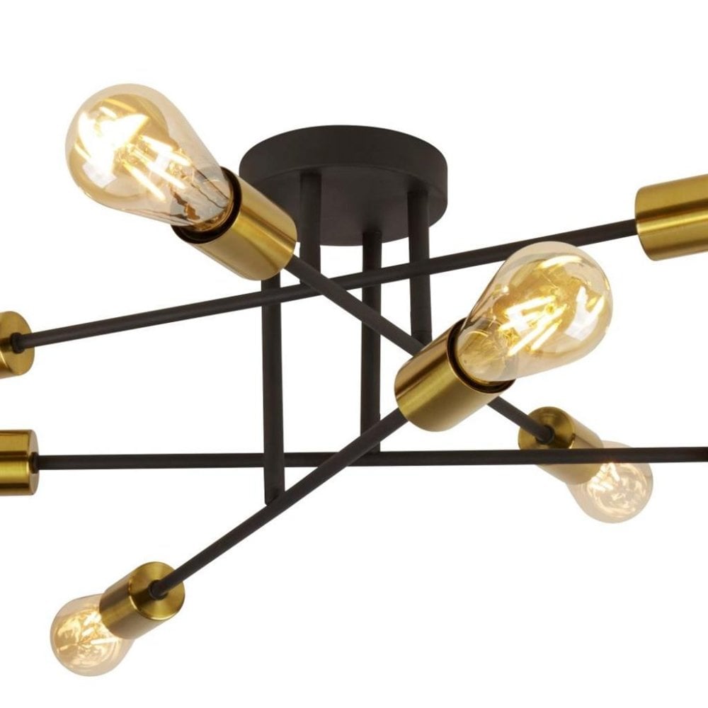 Searchlight Arctic 8 Light Ceiling Light - Black & Satin Brass
