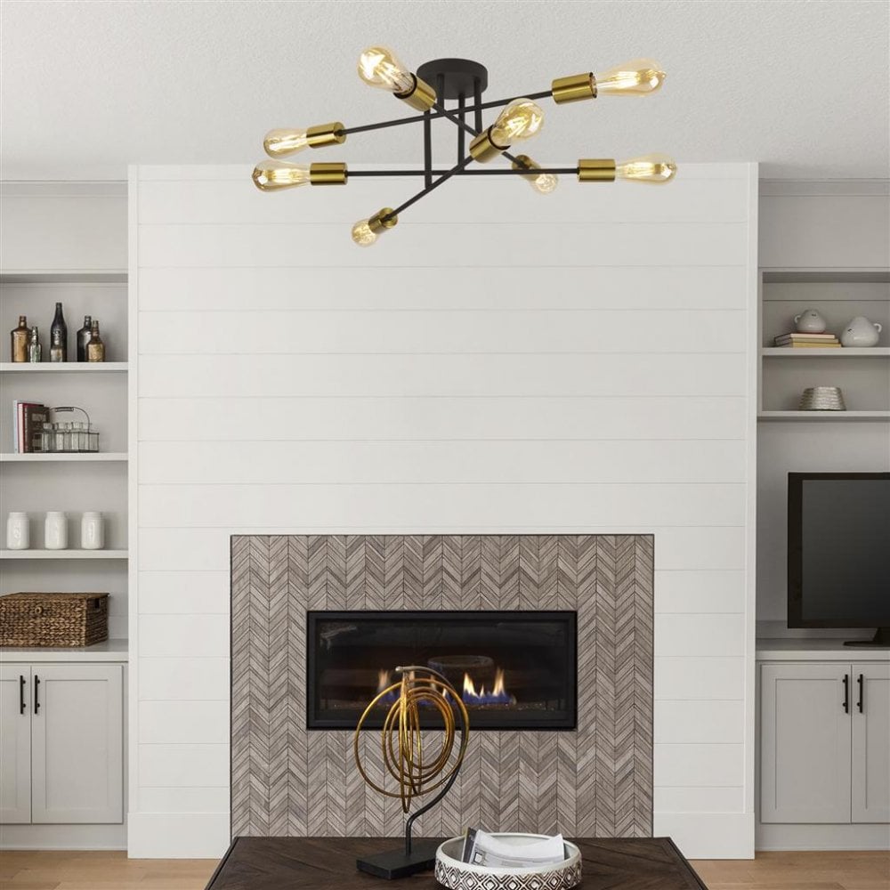 Searchlight Arctic 8 Light Ceiling Light - Black & Satin Brass