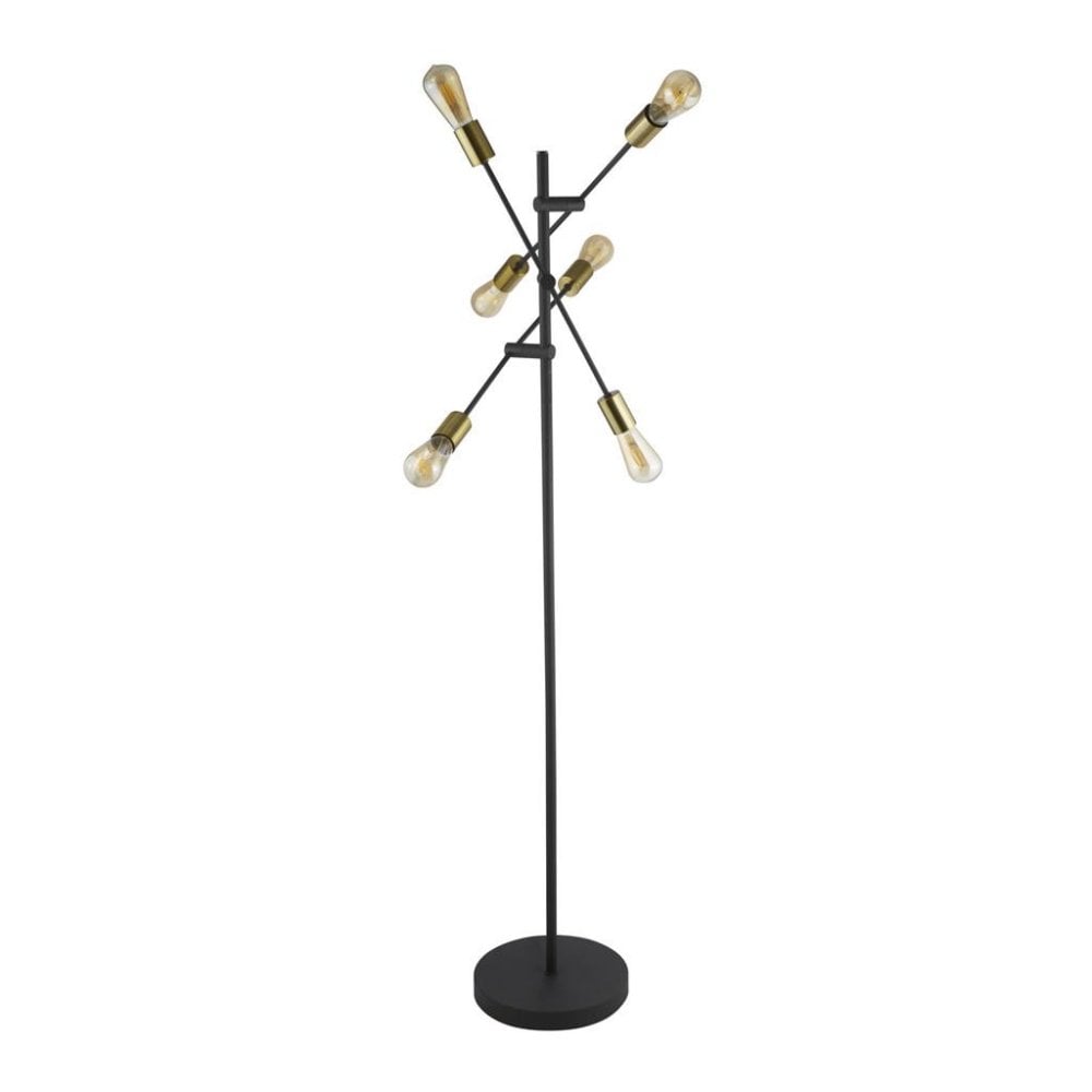 Searchlight Arctic 6 Light Floor Lamp - Black & Satin Brass