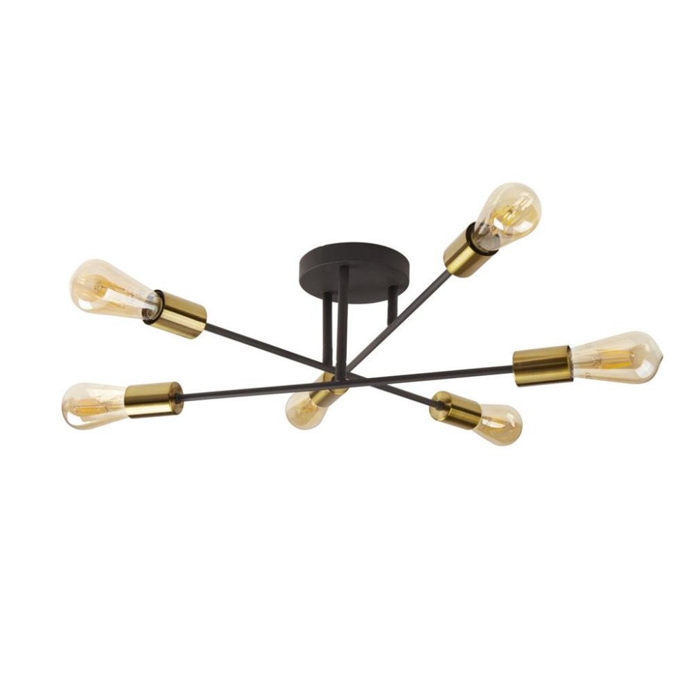 Searchlight Arctic 6 Light Ceiling Light - Black & Satin Brass