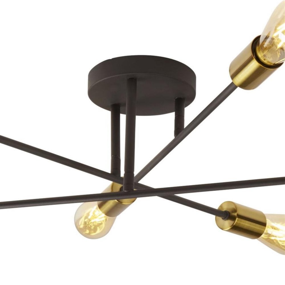 Searchlight Arctic 6 Light Ceiling Light - Black & Satin Brass