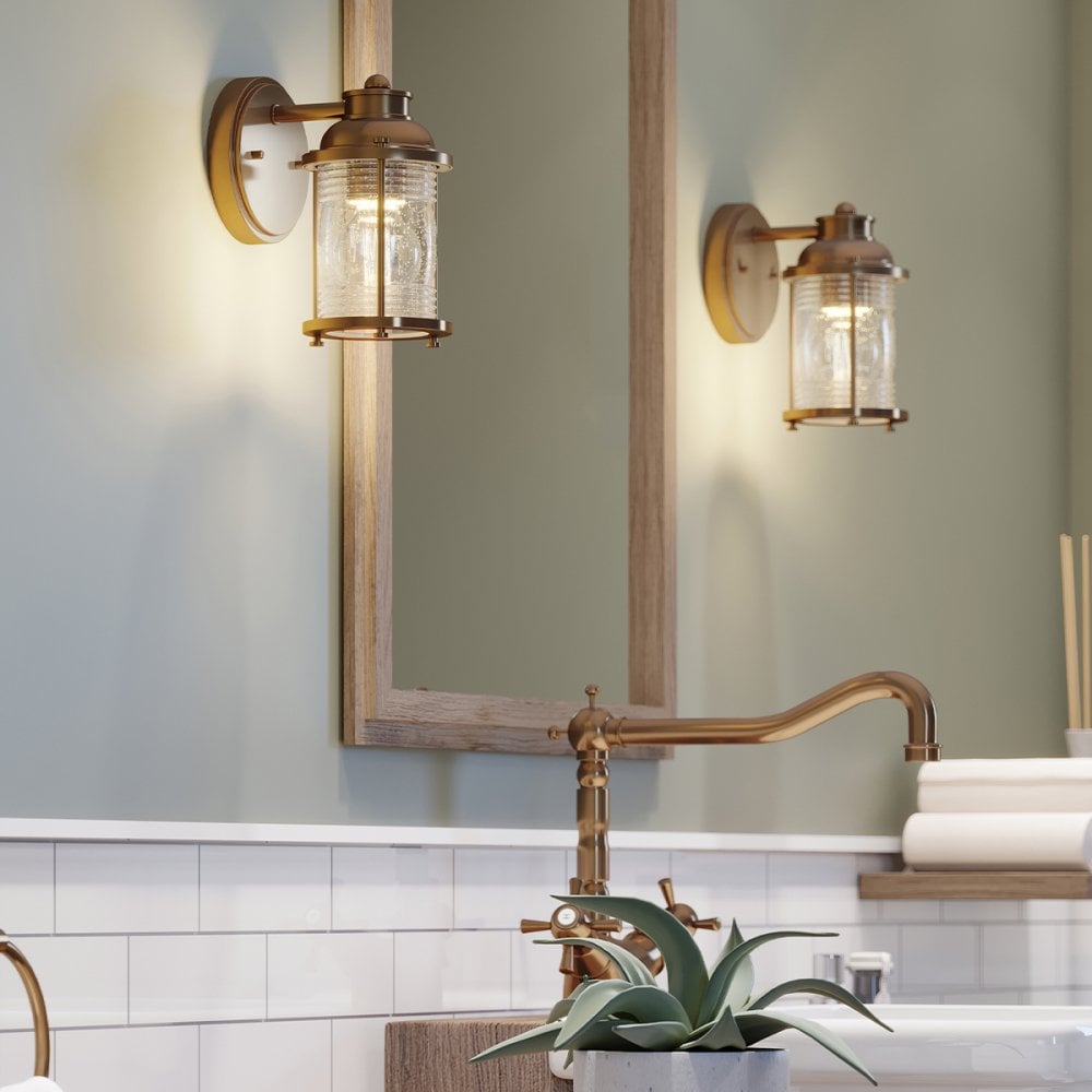 Quintiesse Ashland Bay Single Bathroom Wall Light - Natural Brass