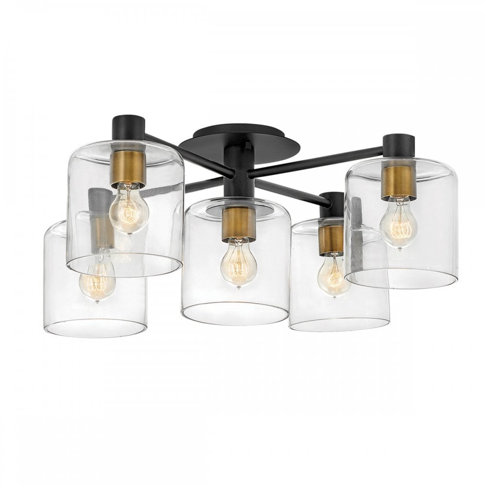 Quintiesse Axel 5 Light Semi-Flush Fitting - Black & Heritage Brass