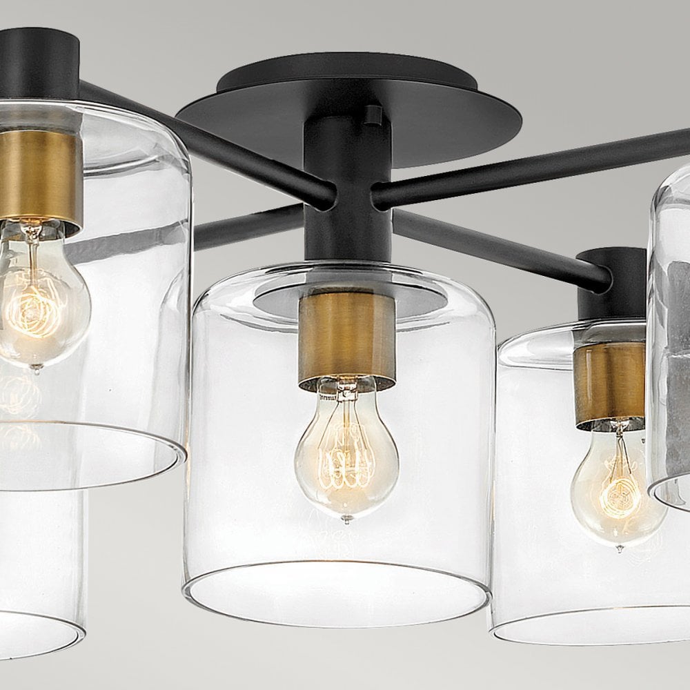Quintiesse Axel 5 Light Semi-Flush Fitting - Black & Heritage Brass