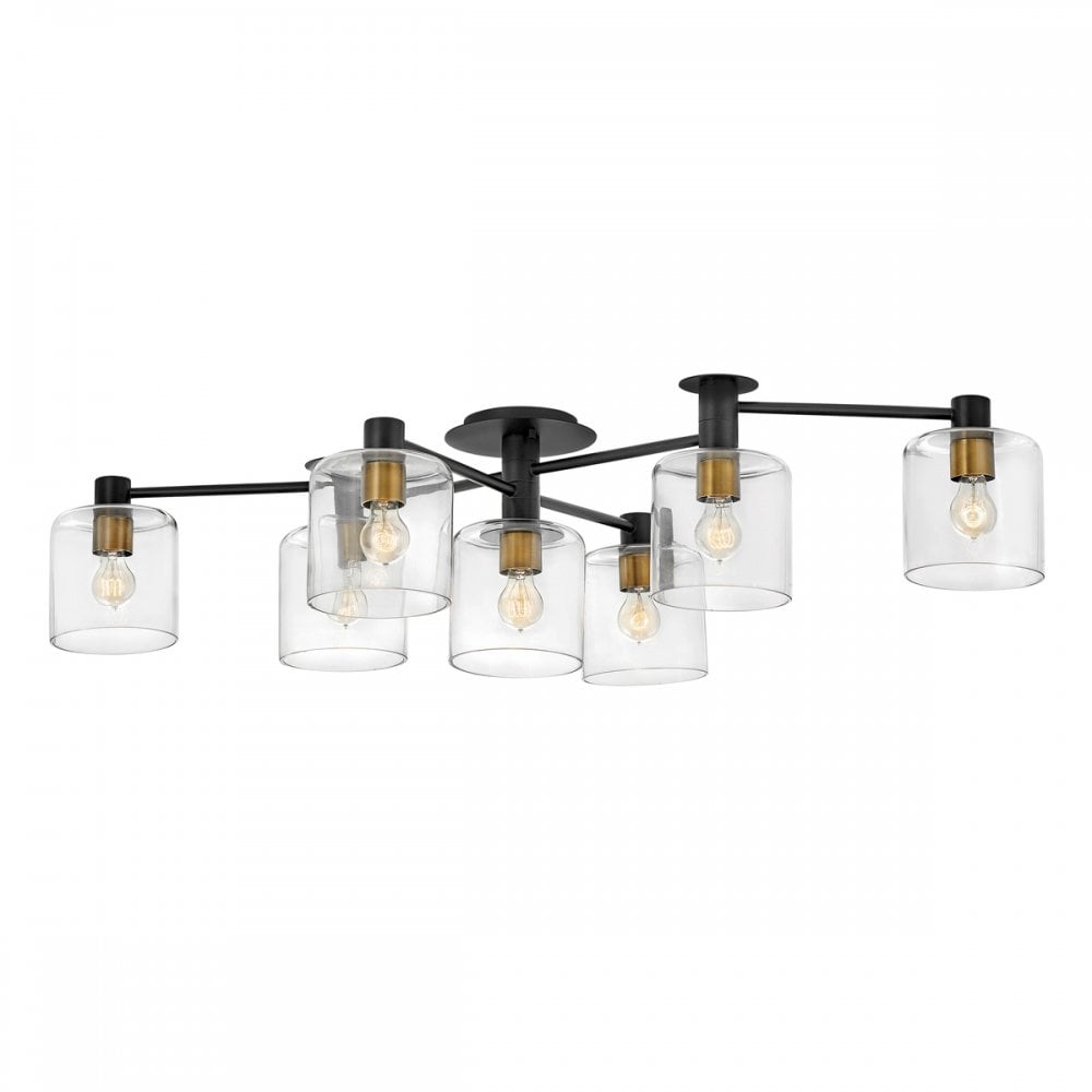 Quintiesse Axel 7 Light Semi-Flush Fitting - Black & Heritage Brass
