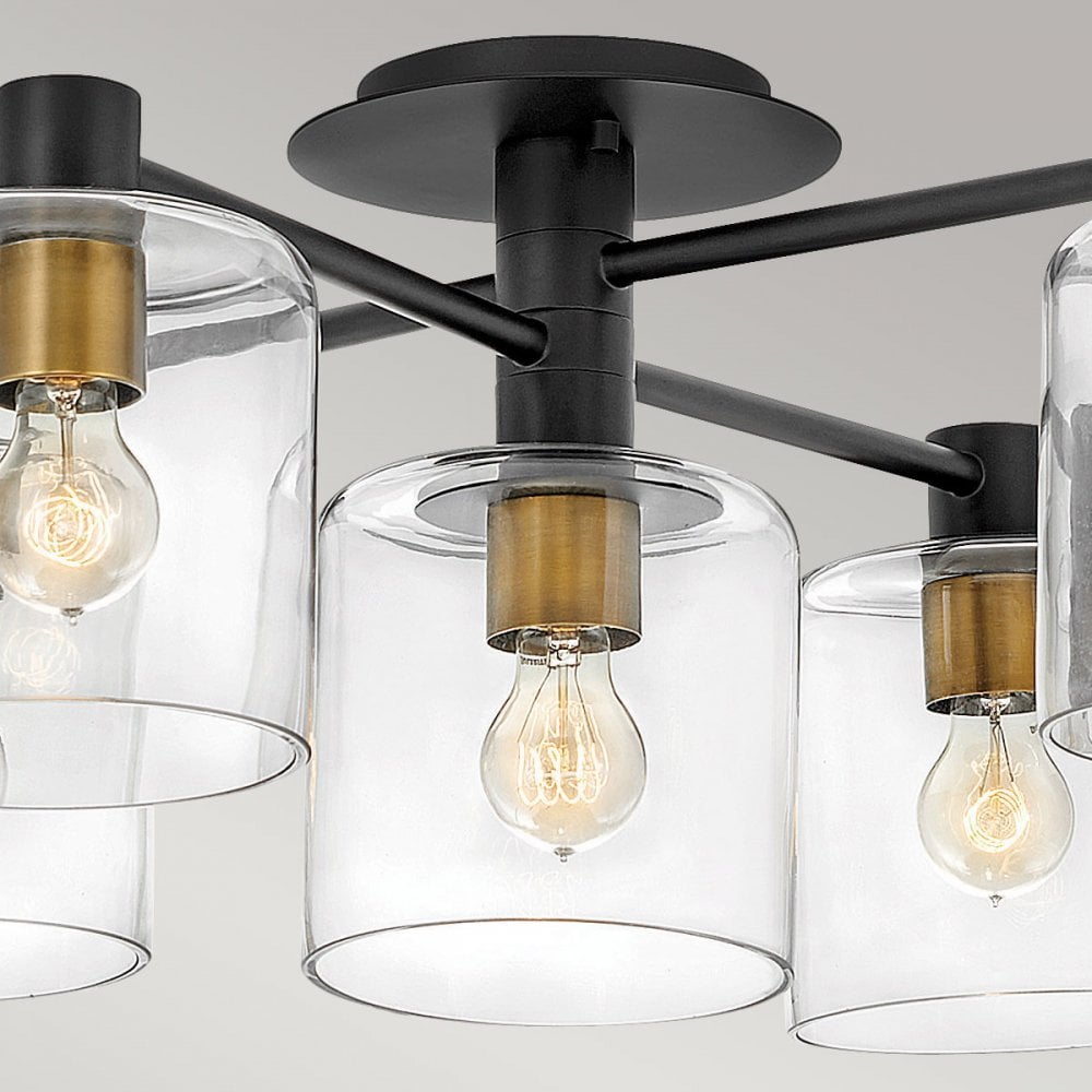 Quintiesse Axel 7 Light Semi-Flush Fitting - Black & Heritage Brass