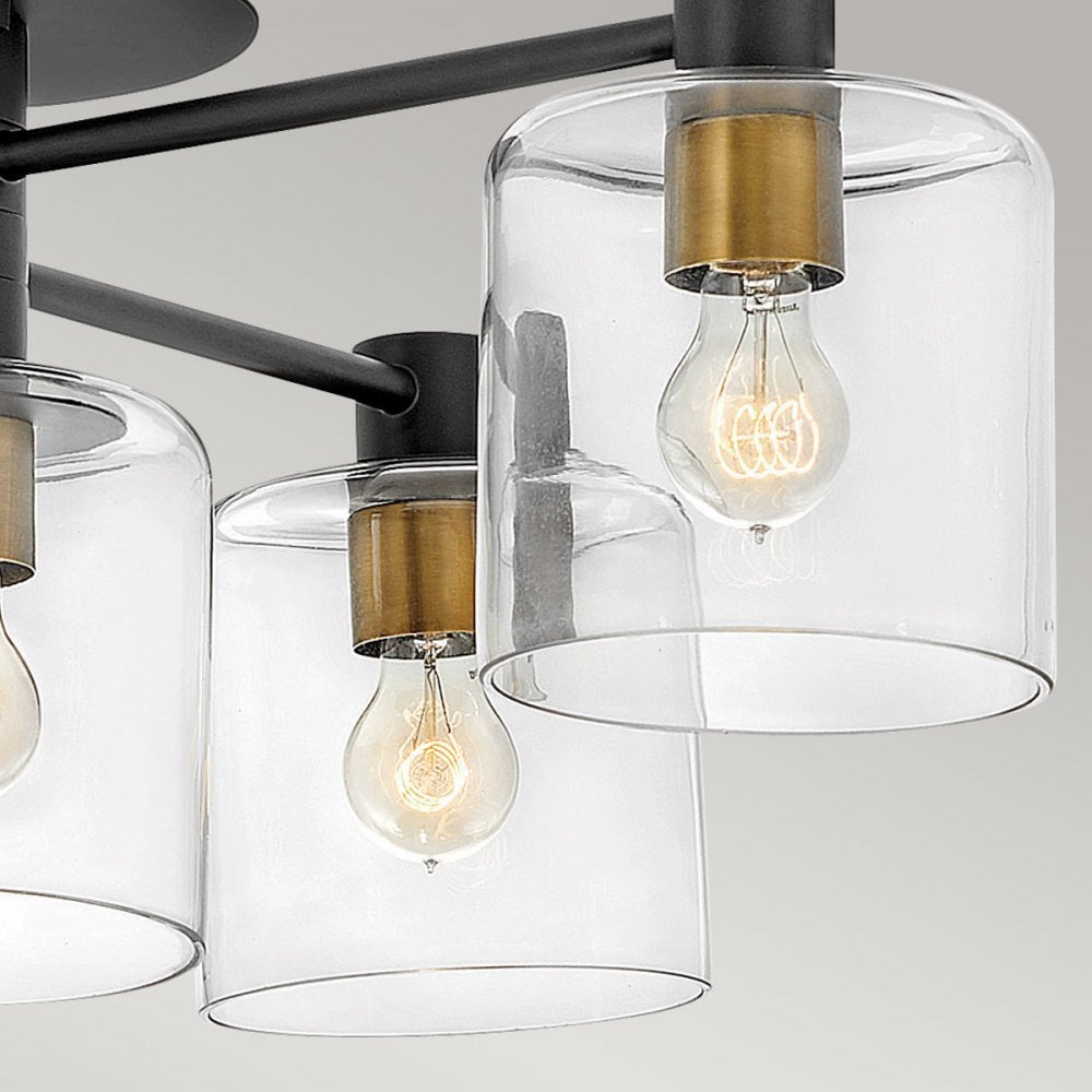 Quintiesse Axel 7 Light Semi-Flush Fitting - Black & Heritage Brass