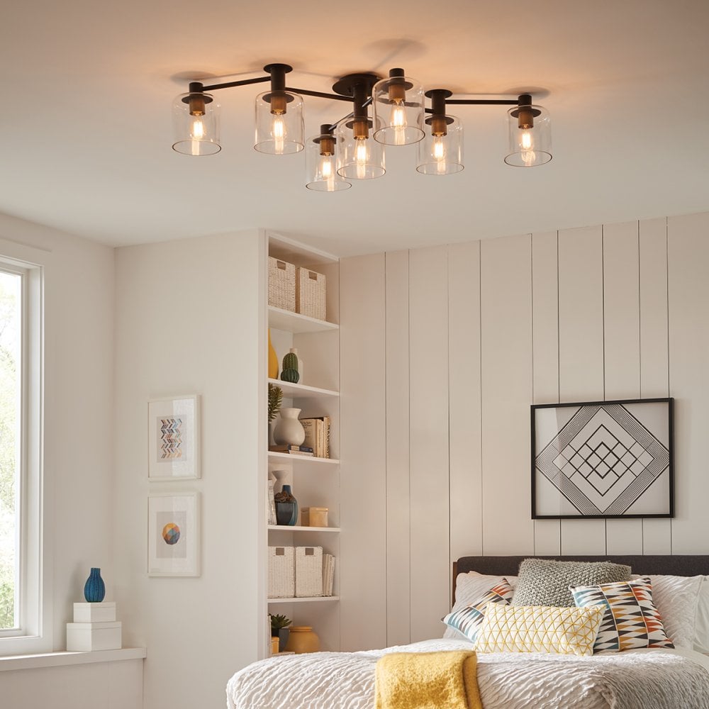 Quintiesse Axel 7 Light Semi-Flush Fitting - Black & Heritage Brass