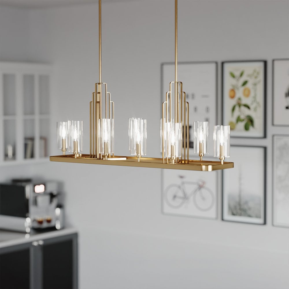 Quintiesse Kimrose 10 Light Linear Chandelier - Brushed Natural Brass