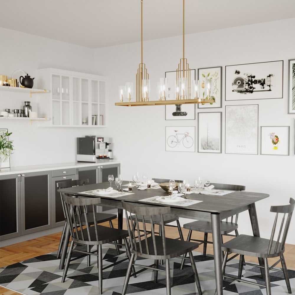 Quintiesse Kimrose 10 Light Linear Chandelier - Brushed Natural Brass