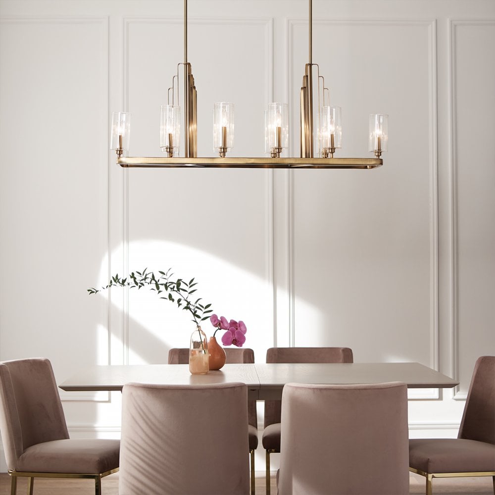 Quintiesse Kimrose 10 Light Linear Chandelier - Brushed Natural Brass