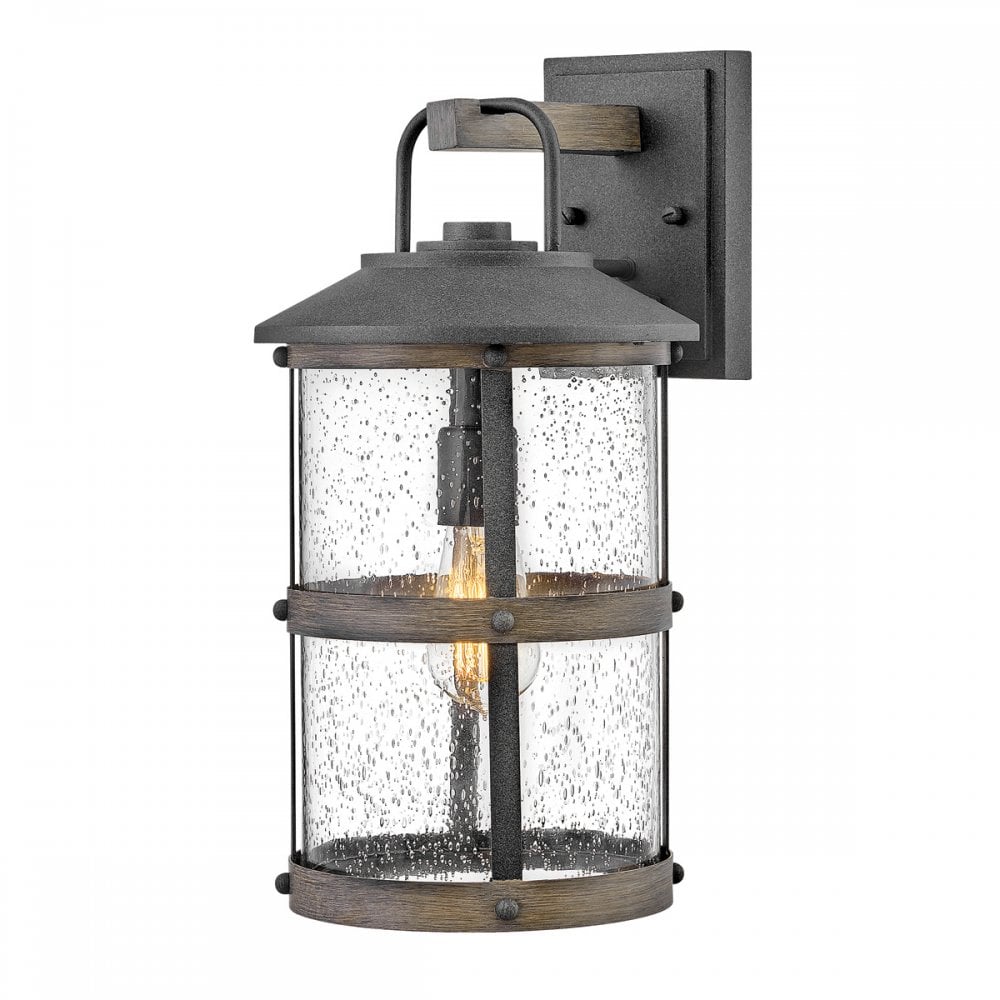 Quintiesse Lakehouse Single Medium Wall Lantern - Aged Zinc with Driftwood Grey