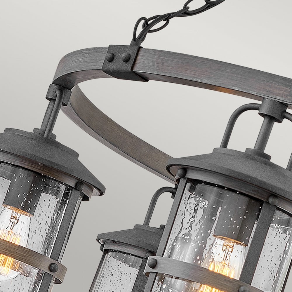 Quintiesse Lakehouse 6 Light Outdoor Chandelier - Aged Zinc with Driftwood Grey