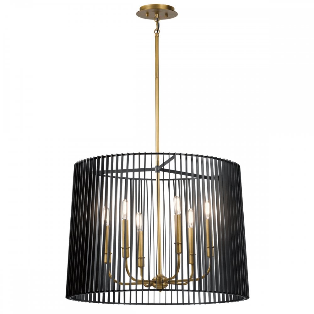 Quintiesse Linara 6 Light Chandelier / Pendant - Black & Natural Brass