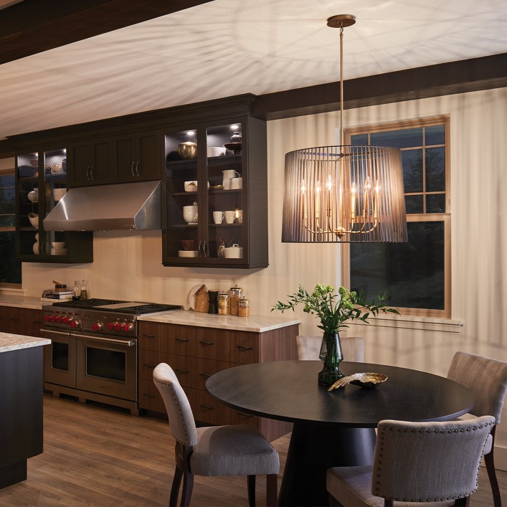 Quintiesse Linara 6 Light Chandelier / Pendant - Black & Natural Brass