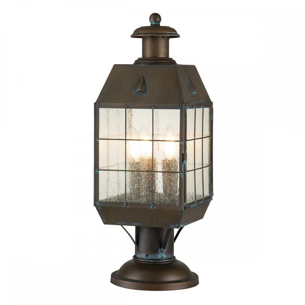 Quintiesse Nantucket 3 Light Large Pedestal Lantern - Aged Brass