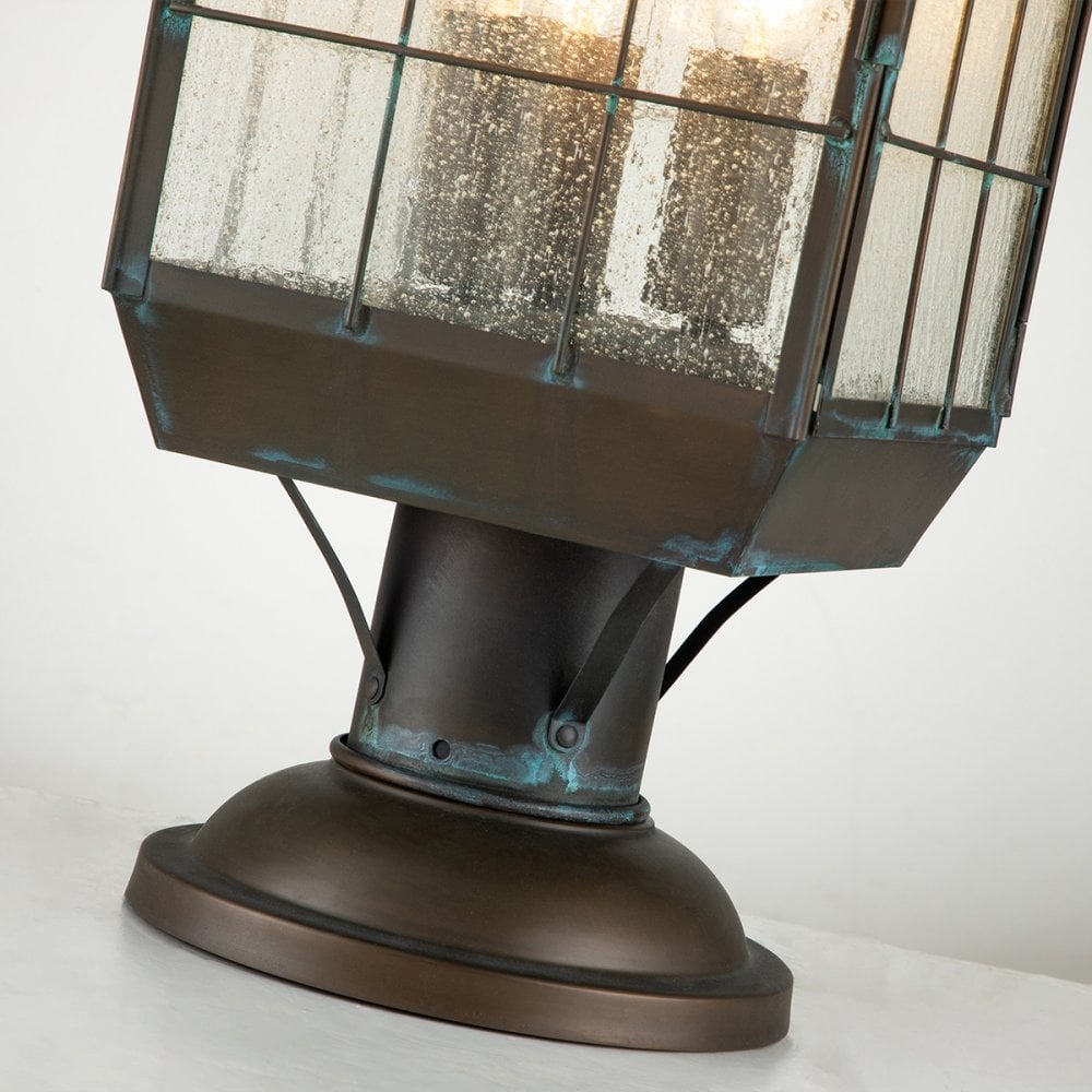 Quintiesse Nantucket 3 Light Large Pedestal Lantern - Aged Brass