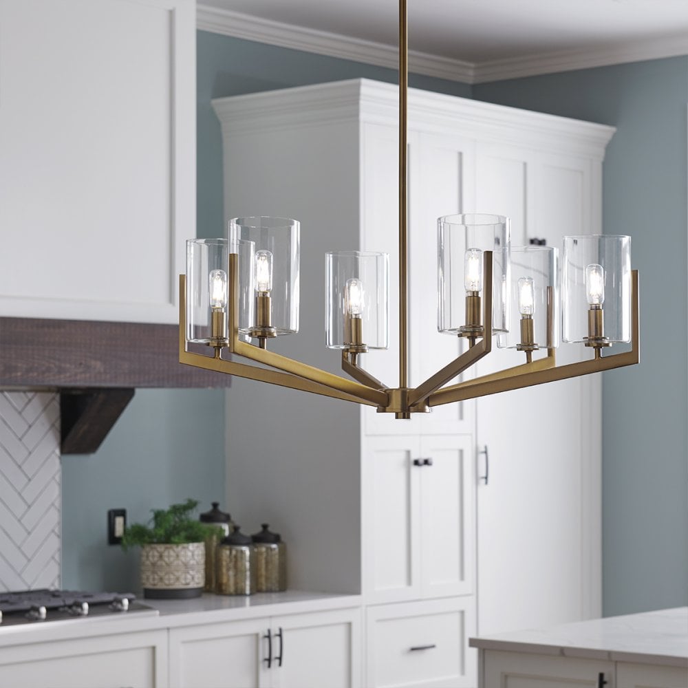 Quintiesse Nye 6 Light Chandelier - Brushed Natural Brass