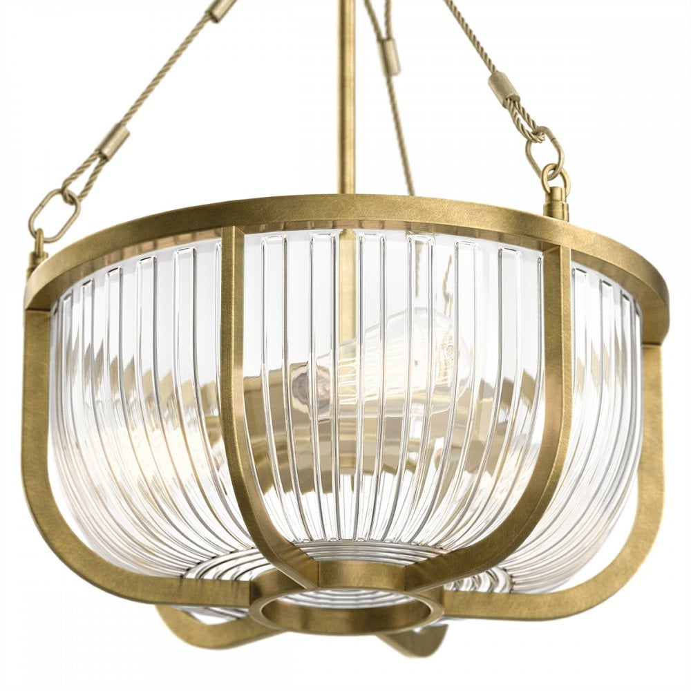 Quintiesse Roux 3 Light Pendant / Semi-Flush - Natural Brass