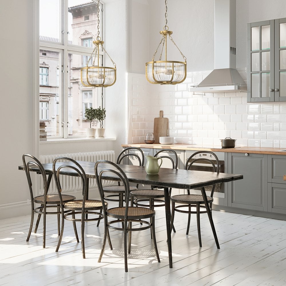 Quintiesse Roux 3 Light Pendant / Semi-Flush - Natural Brass
