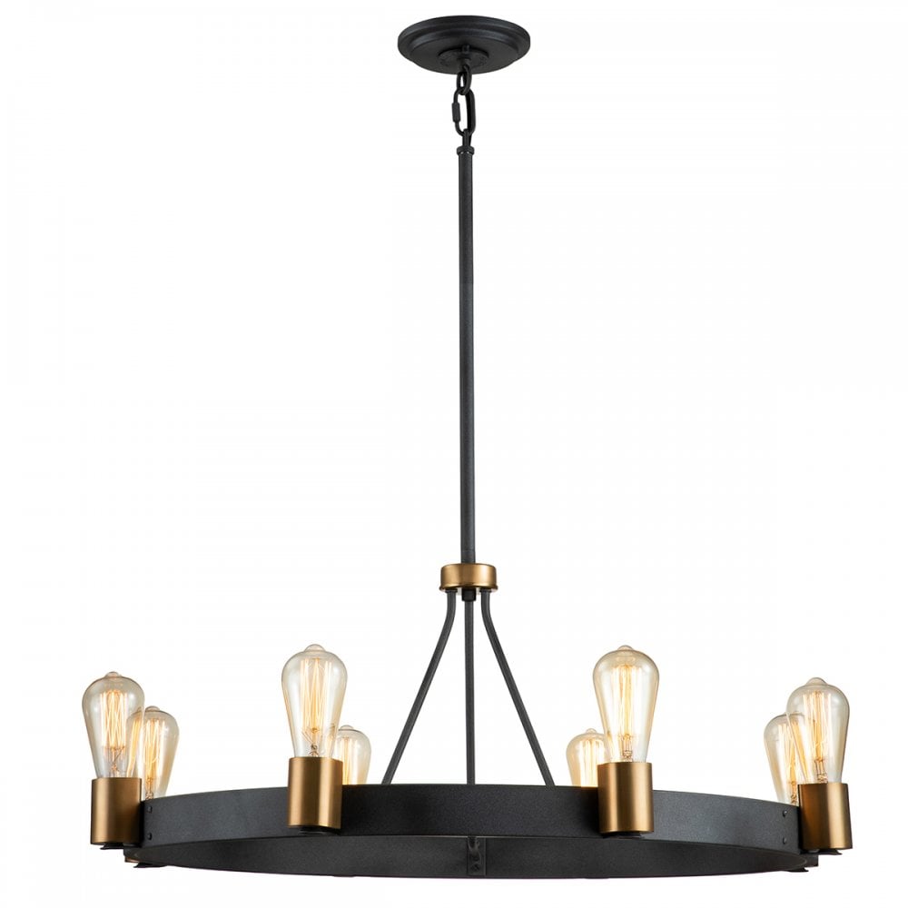 Quintiesse Silas 8 Light Pendant / Semi-Flush Fitting - Aged Zinc & Heritage Brass