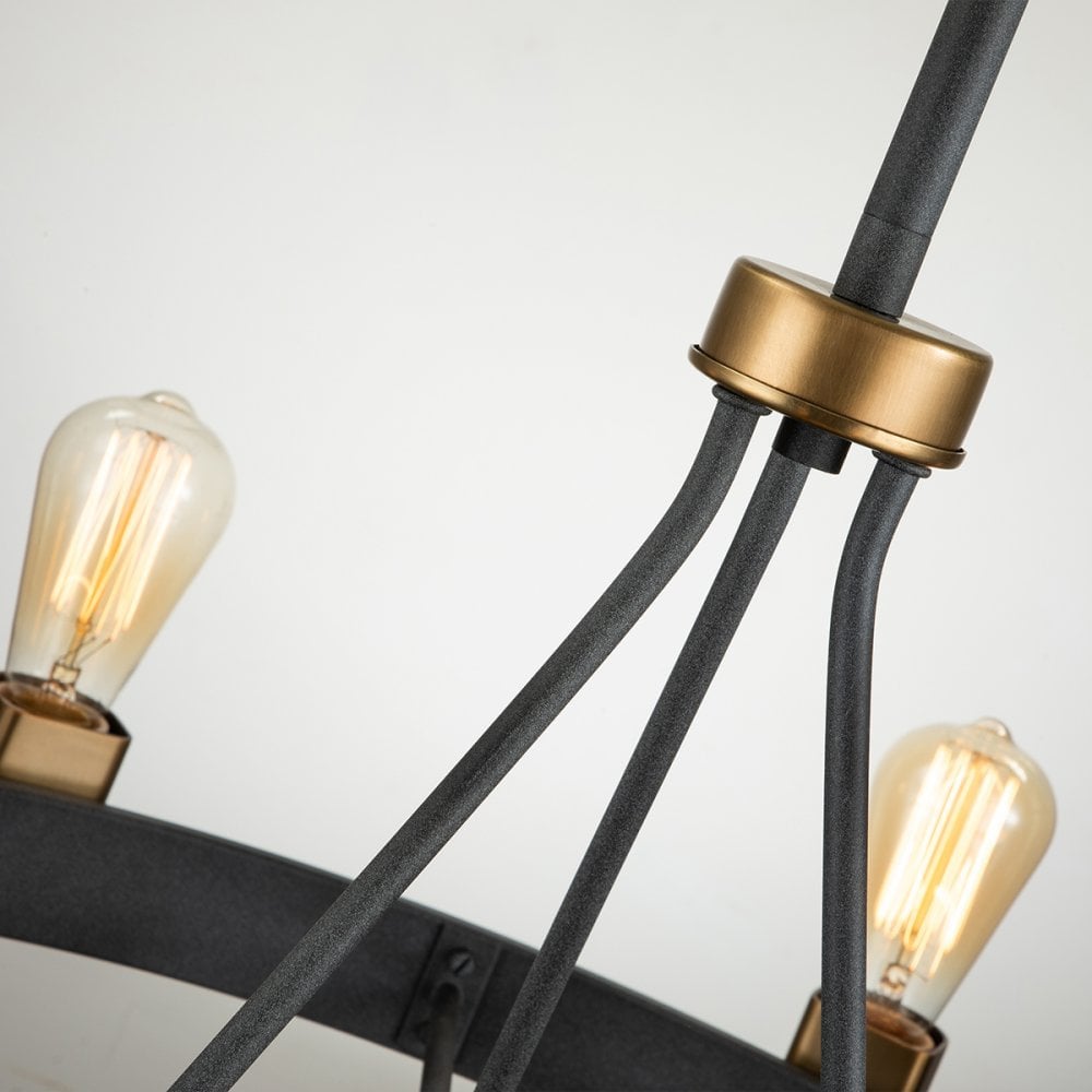 Quintiesse Silas 8 Light Pendant / Semi-Flush Fitting - Aged Zinc & Heritage Brass